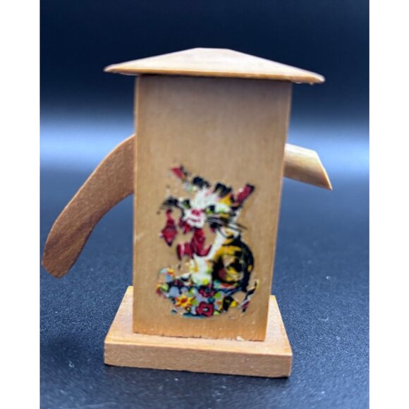 Vintage Wooden Salt & Pepper Shakers Cat Design MCM 60's AS IS - Picture 2 of 7